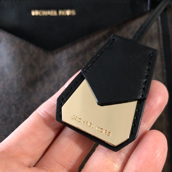 Michael Kors Whitney Large Brown/Black Leather Top Zip Shoulder Tote Bag - Picture 9 of 11